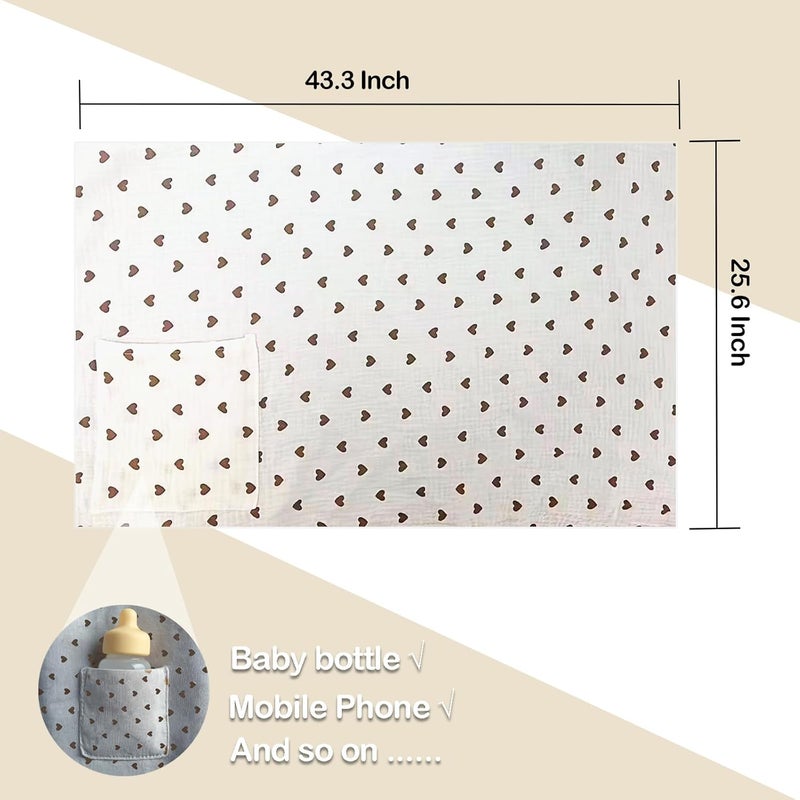 MUGVELL Muslin Nursing Covers for Breastfeeding, Arch Neckline Breast Feeding Covers for Women, Moms Privacy Breathable Summer Nursing Apron, 43.3" x 25.6" Soft Feeding Cover (Beige Sweet Khaki Heart) - Image 3